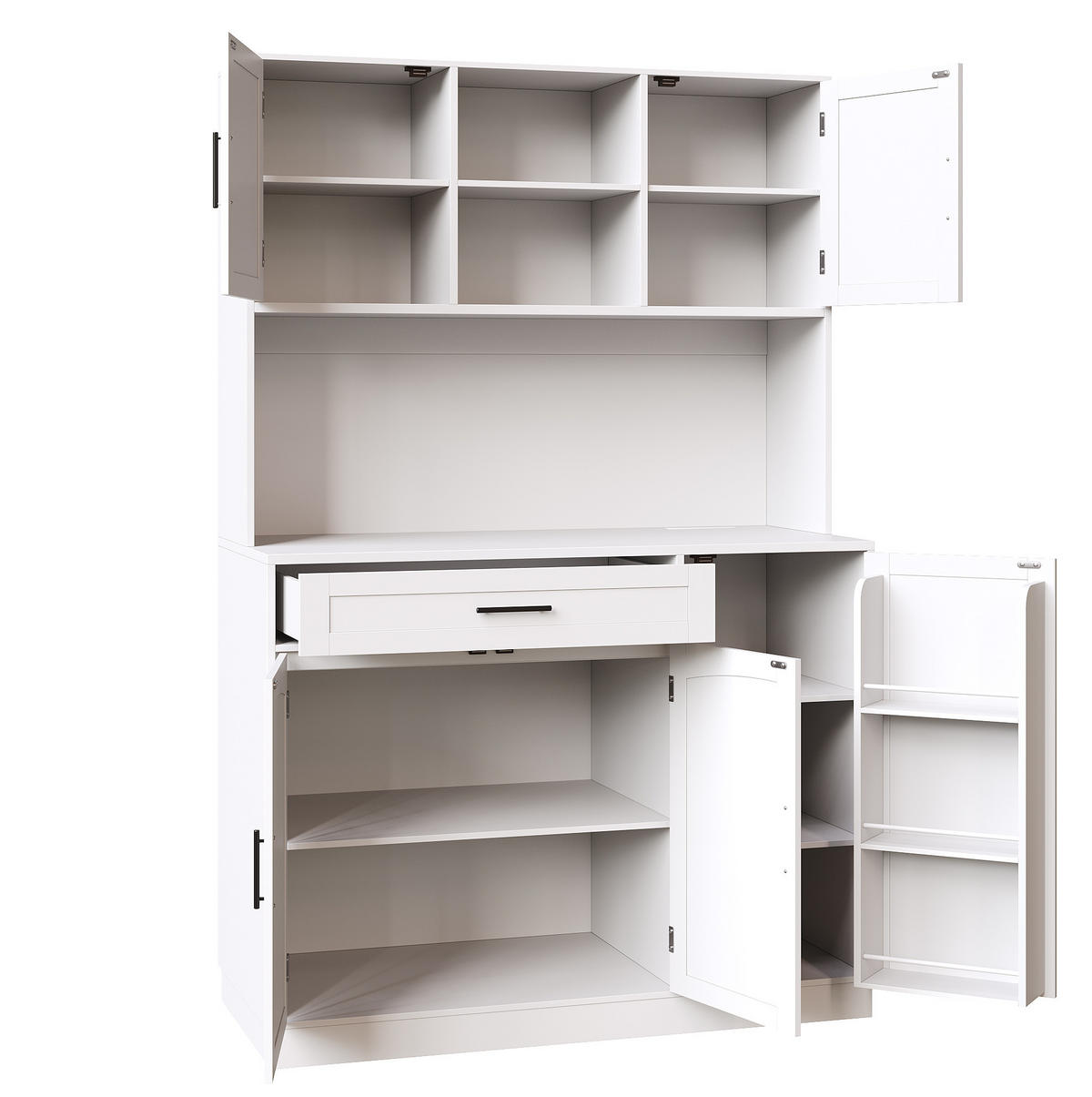 KUHINJSKI ormarić 110/38/180 cm bijeli od MDF-a i metala s LED rasvjetom i utičnicama - bijela, drvni materijal (110/180/38cm) - OKWISH