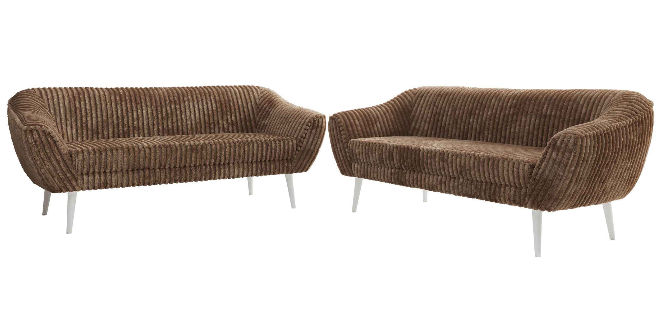 SEDACÍ SOUPRAVA 3+3 PIRS - Hnědá Manšestr - Bílé nohy - bílá/hnědá, kompozitní dřevo/textil (180/75/74cm) - MKS