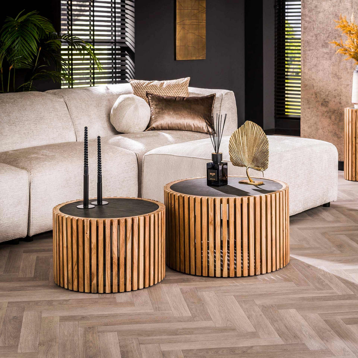 COUCHTISCH Schiefer Braun 68/68/ 40 cm 2er-Set - Braun, Holz (68/68/40cm) - Hoyz Collection