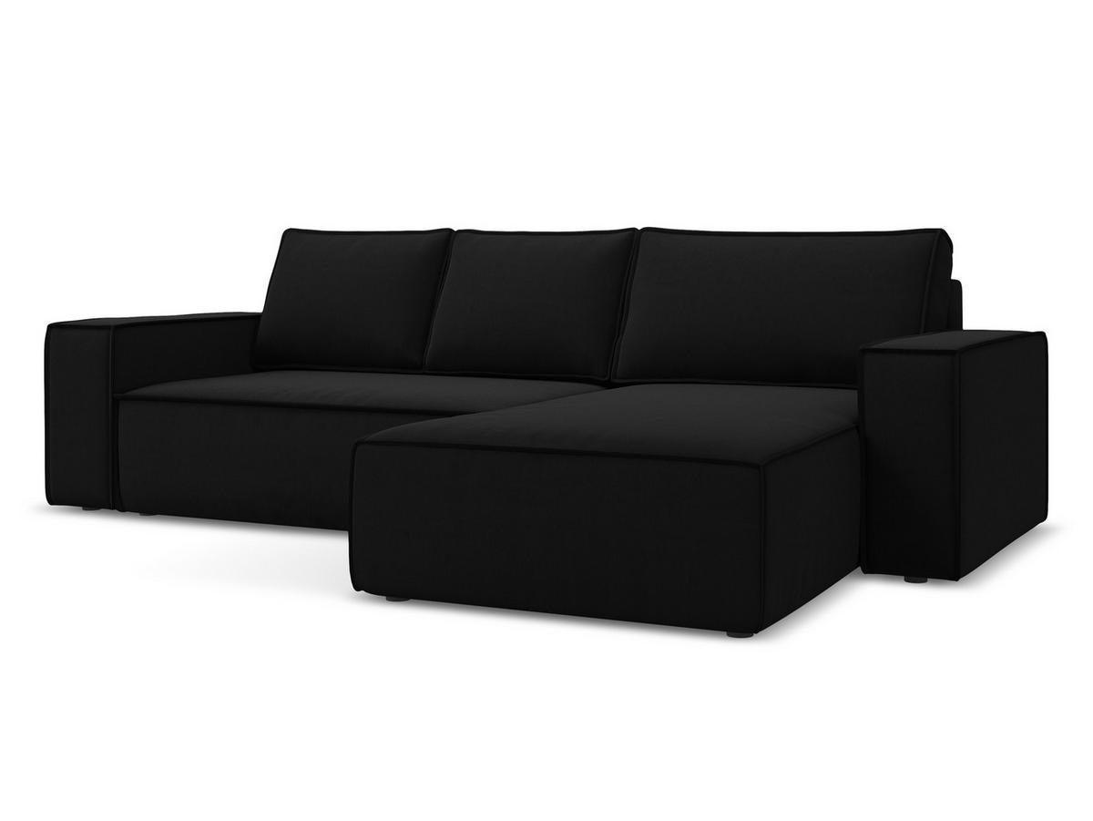 ECKSOFA mit Schlaffunktion Samt Stoff Schwarz - Schwarz, Kunststoff/Textil (290/185cm) - Makamii