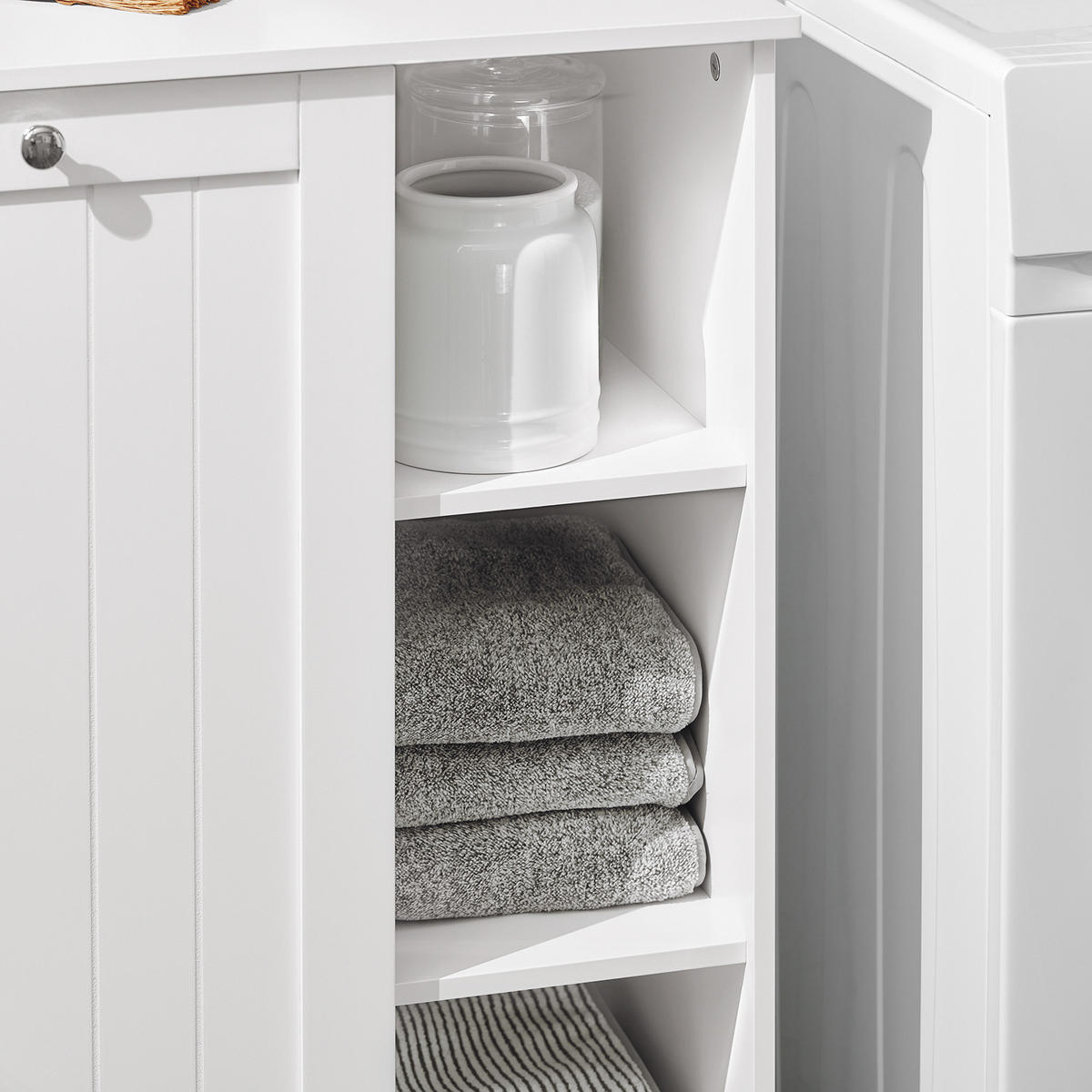 WÄSCHESCHRANK mit Wäschesack Weiß - Weiß, Holzwerkstoff (60/86/37cm) - SoBuy