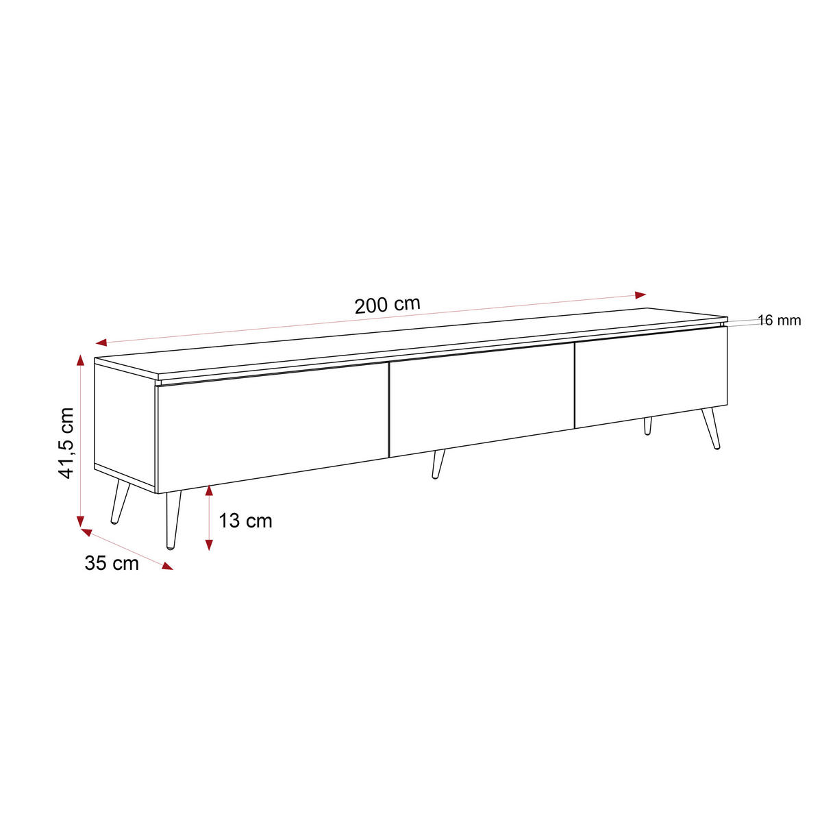 GERIFFELTER TV-Schrank SELIA 200 cm auf Füßen, Kaschmir mit goldener Zierleiste - Kaschmir, Holzwerkstoff (200/42/35cm) - Idohome