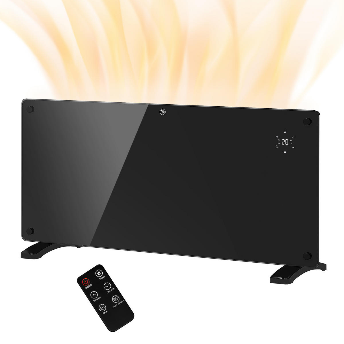 HEIZGERÄT DE-17044 2000 W mit LED-Display & Timer - Schwarz, Glas (21.5/44.5/87cm) - ComfortXL