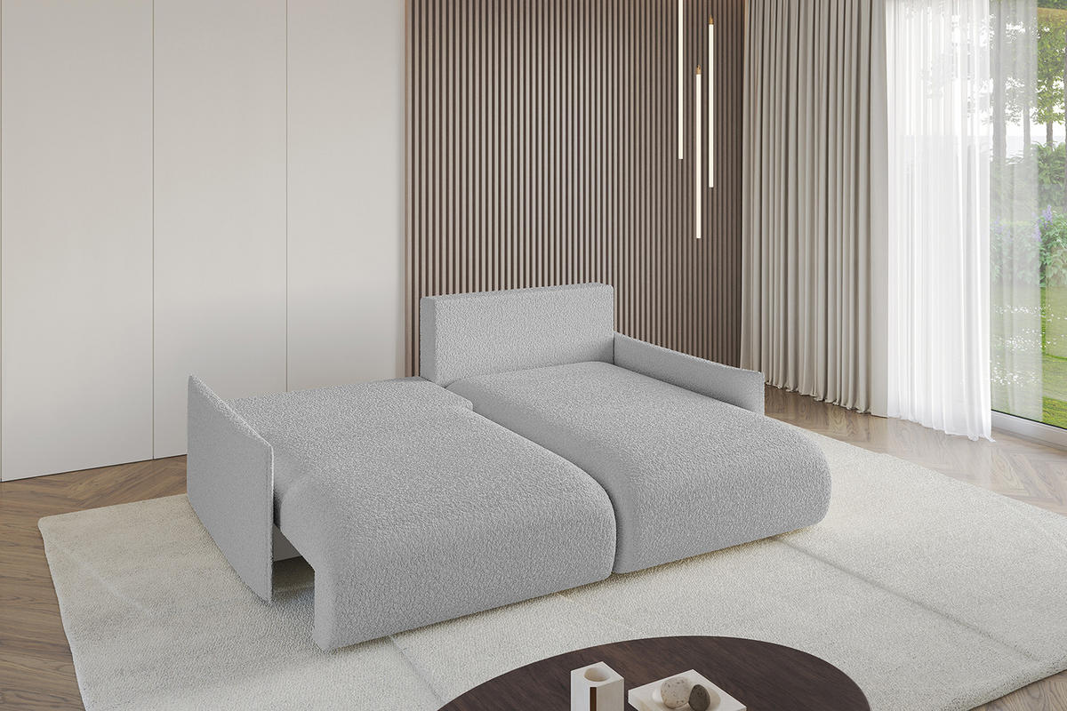 ECKSOFA Ottomane rechts ONESK-L -v1 216x177x72 Hellgrau Bouclé - Hellgrau, Holzwerkstoff/Kunststoff (177/216cm) - ALTDECOR