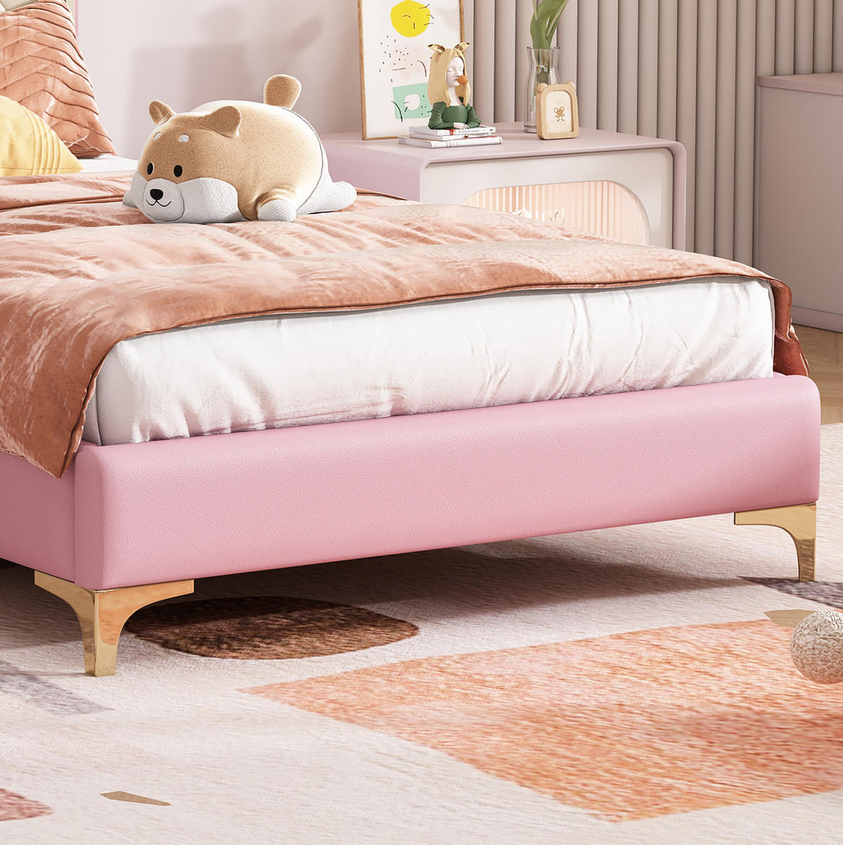 POLSTERBETT 90/200 cm aus PU mit LED-Lichtleiste Rosa/Weiß - Weiß, Kunststoff (90/200cm) - Modenvie