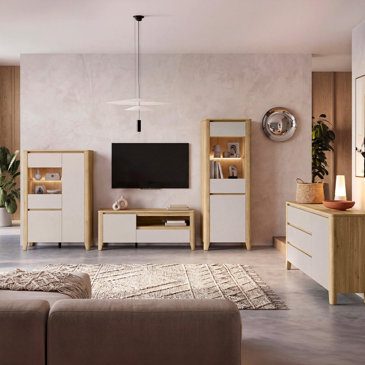 GESCHIRRSCHRANK Samara Kaschmir - Beige, Holzwerkstoff (107/152/42.5cm) - Petits-meubles