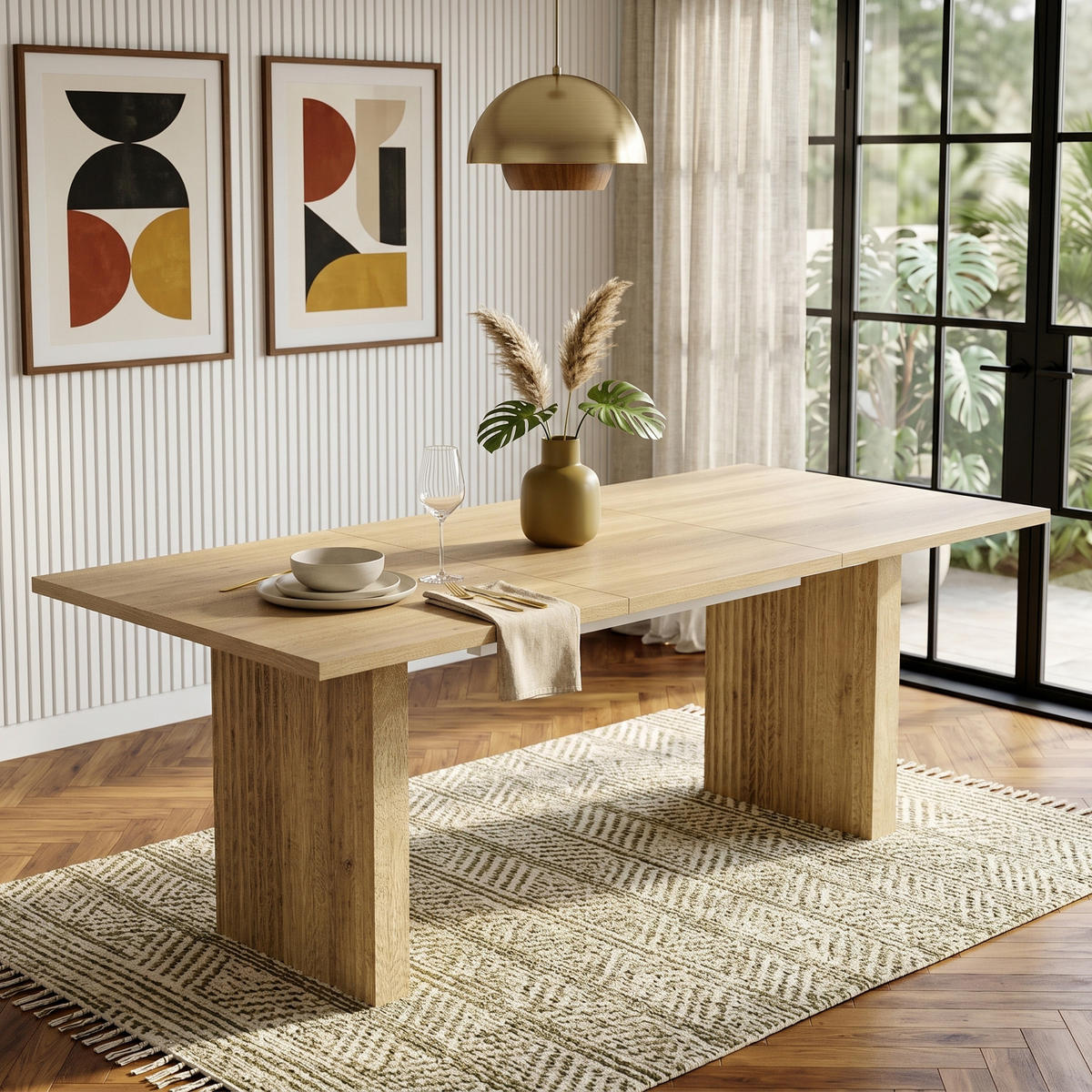 ESSTISCH in Naturfarben Ausziehbarer Küchentisch mit Stauraum für 6–8 Personen, L140(200)/H90 cm - Naturfarben, Holzwerkstoff (200/90/75cm) - STILVORA