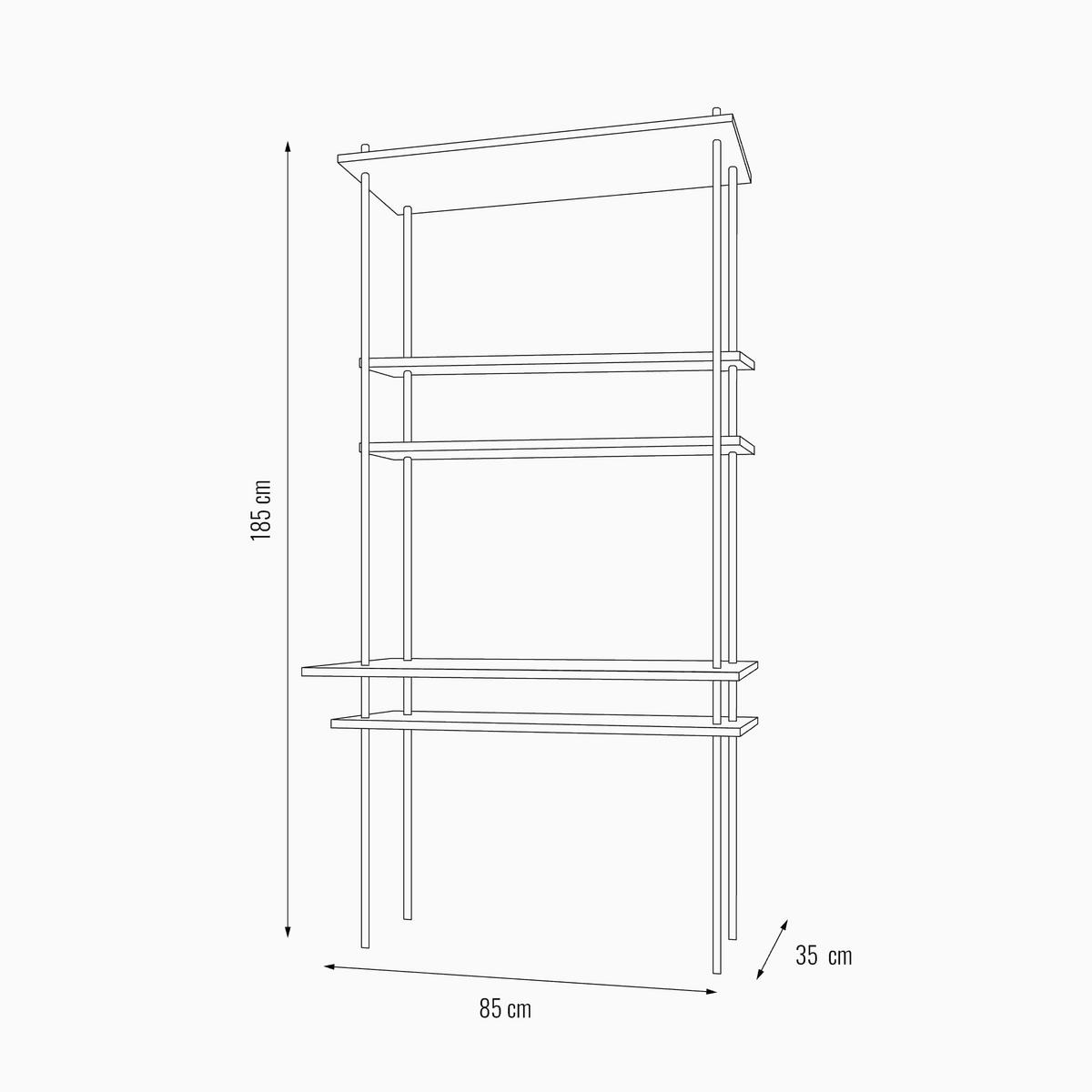 SCHREIBTISCH mit Regal 185x85x35/52,5cm - Eiche San Remo, Metall (85/185/52.5cm) - AR Shelving