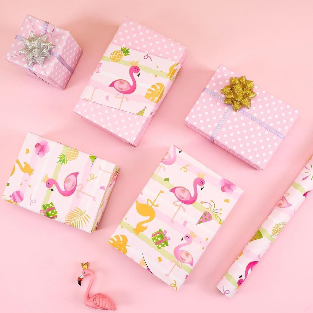 GESCHENKPAPIERROLLE Flamingo 43 cm x 10 m - Rosa, Papier (43/0.1/1000cm)