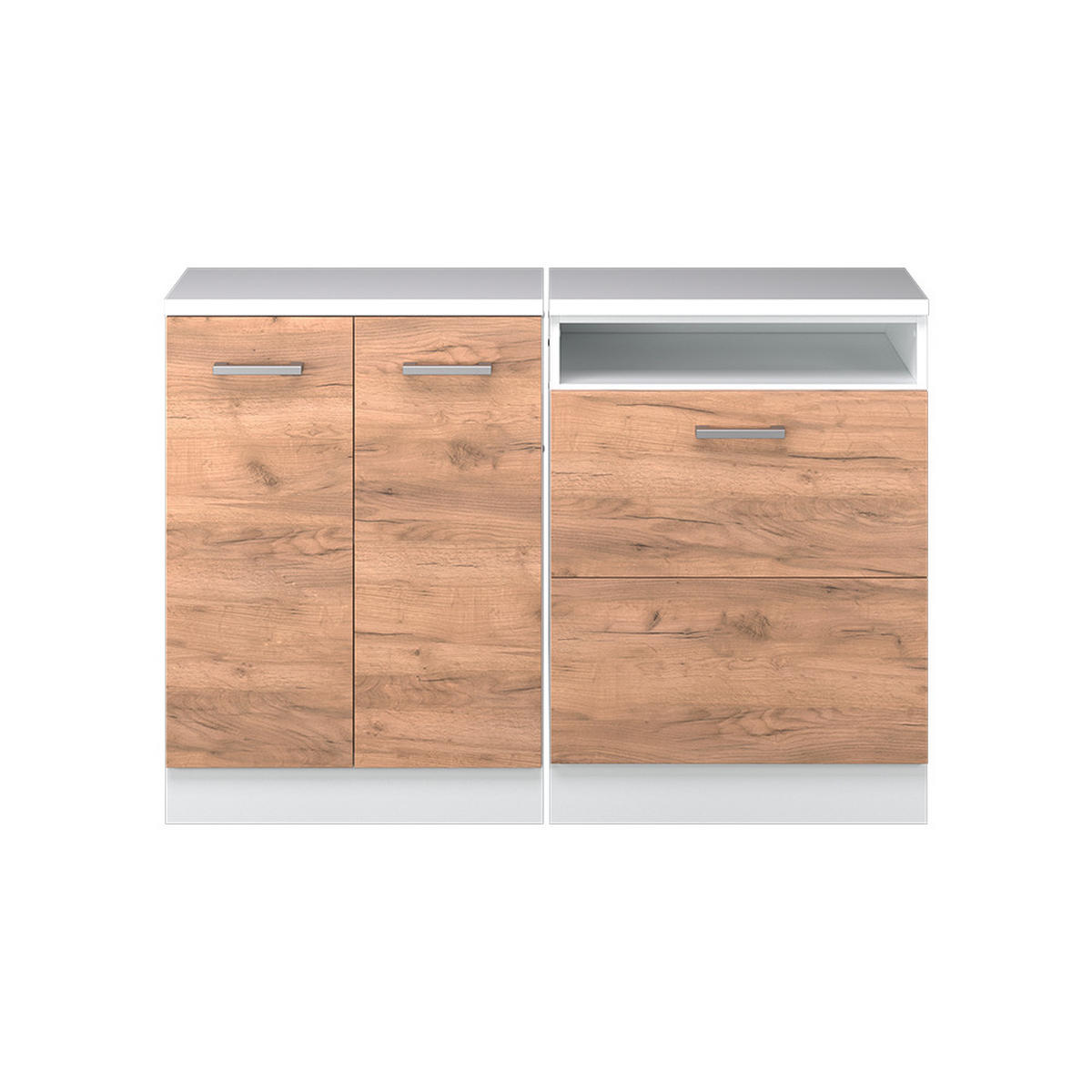 KUHINJSKI ORMAR ZA KOSINE KROVA R-Line Hrast zlatnog tona 120 cm Set od 2 korpusa ormara, dubina 60 cm - bijela/hrast medunac, drvni materijal (120/83.8/60cm) - Vicco