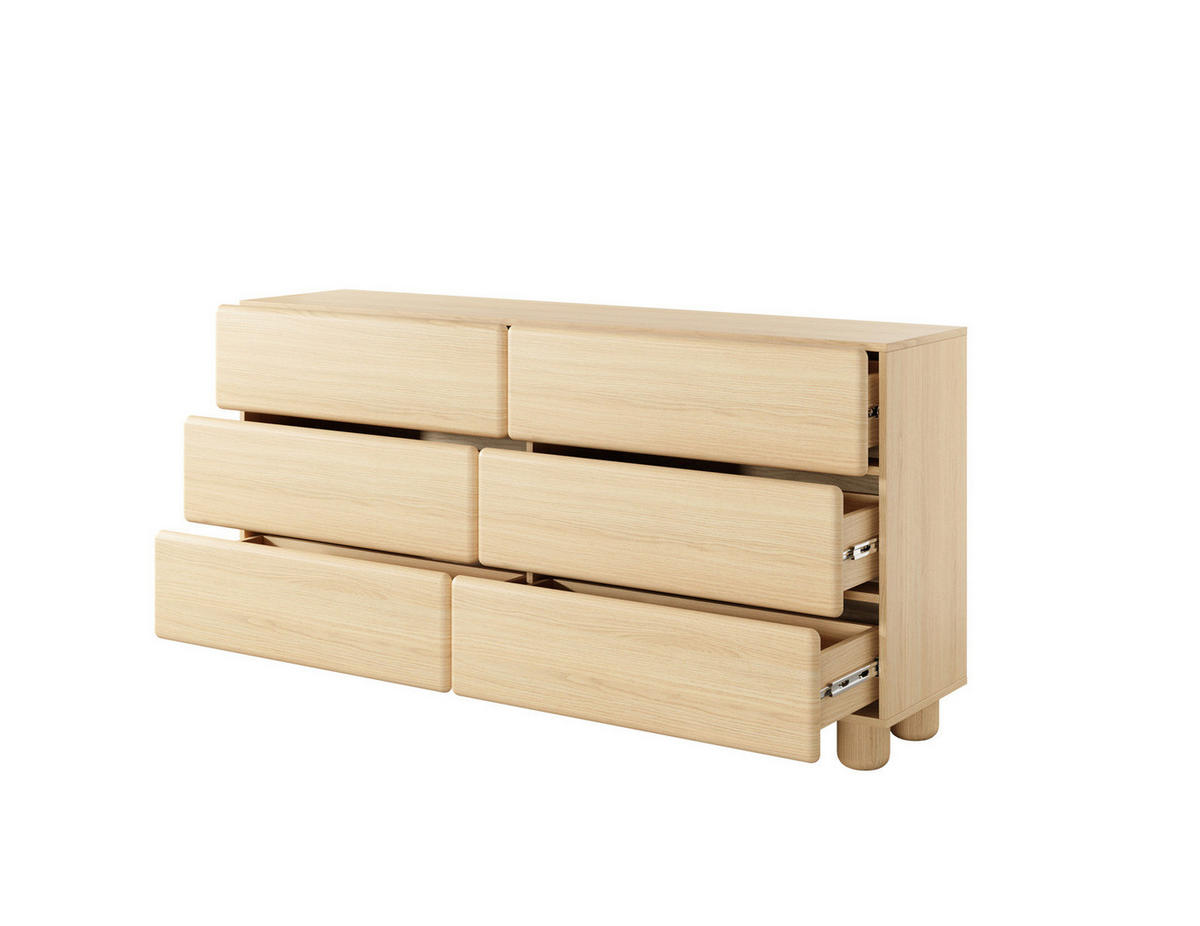 SCHUBLADENKOMMODE CERVI D 160 cm Eiche Vicenza - mit 6 Schubladen und abgerundeten Fronten - Eichefarben, Holz/Holzwerkstoff (160/80/38cm) - Ravio