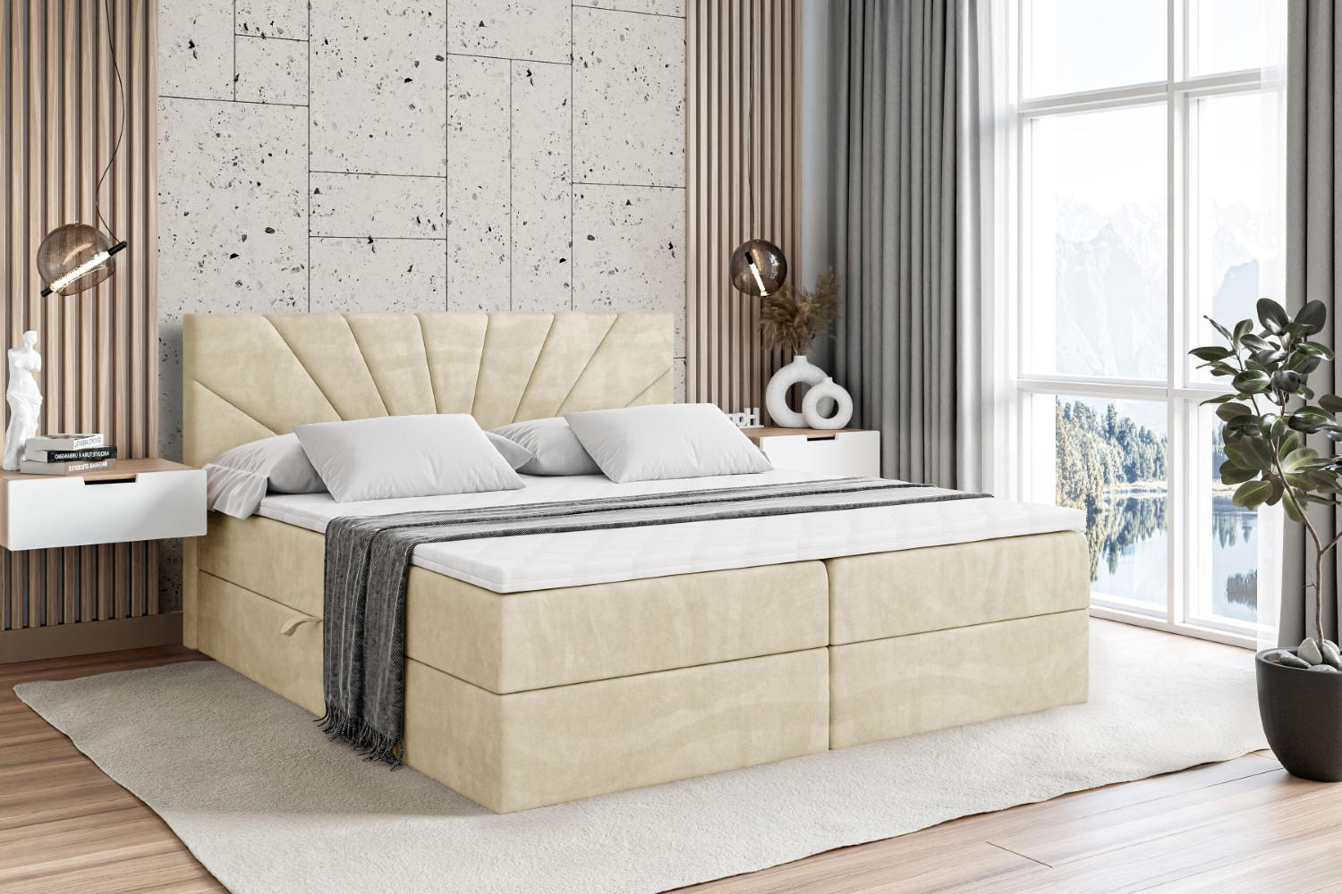 BOXBETT mit Matratze H3 und Lattenrost - MILTIO - 200x200 cm Beige - Beige, Holzwerkstoff (200/200cm) - ALTDECOR