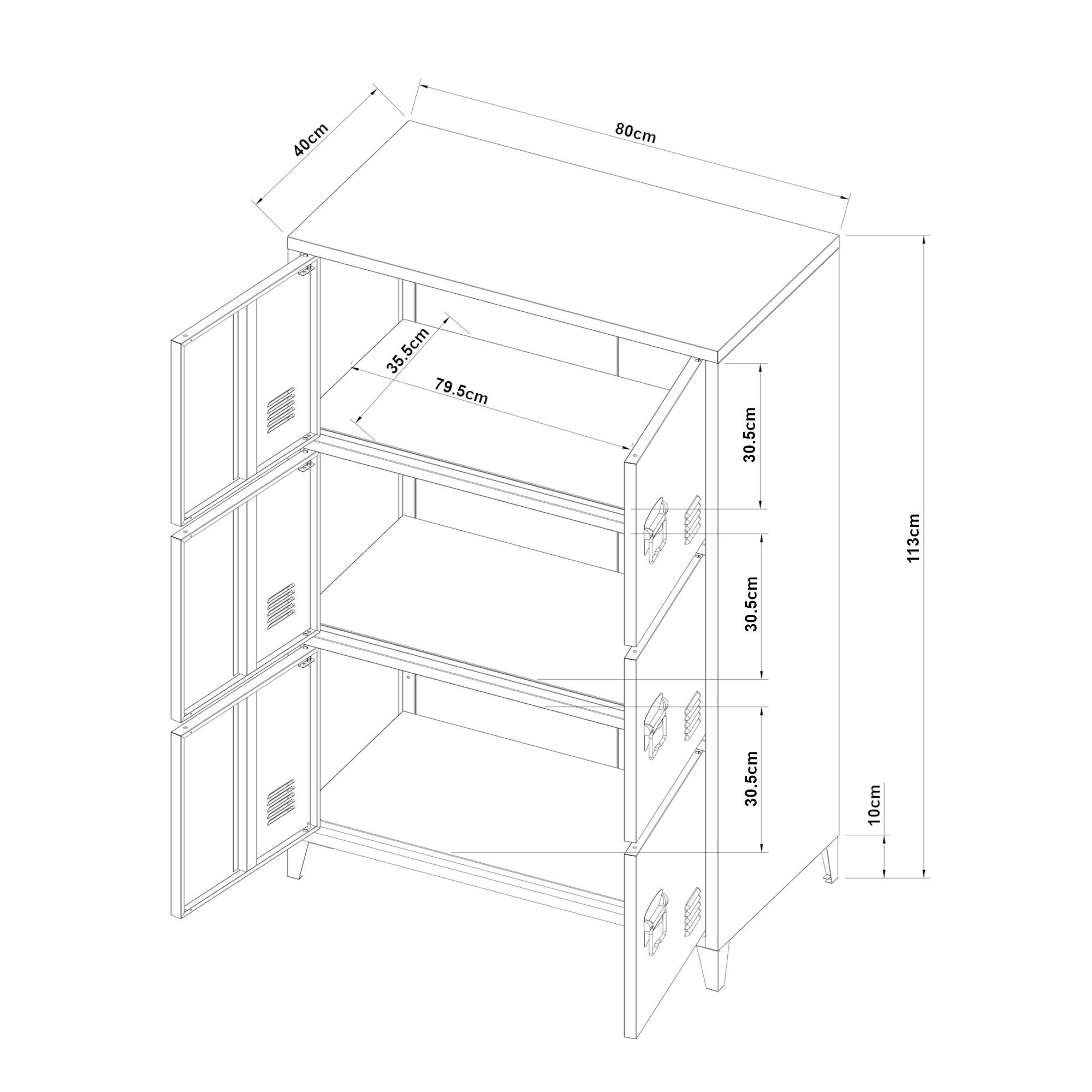 BÜROSCHRANK Hamina - Schwarz, Metall (80/113/40cm) - [en.casa]