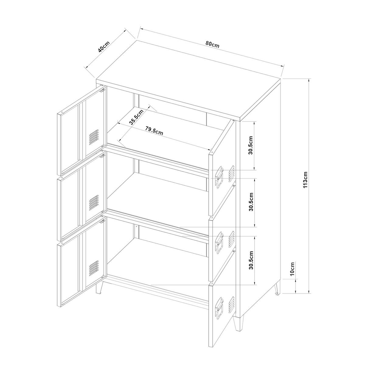 BÜROSCHRANK Hamina - Schwarz, Metall (80/113/40cm) - [en.casa]