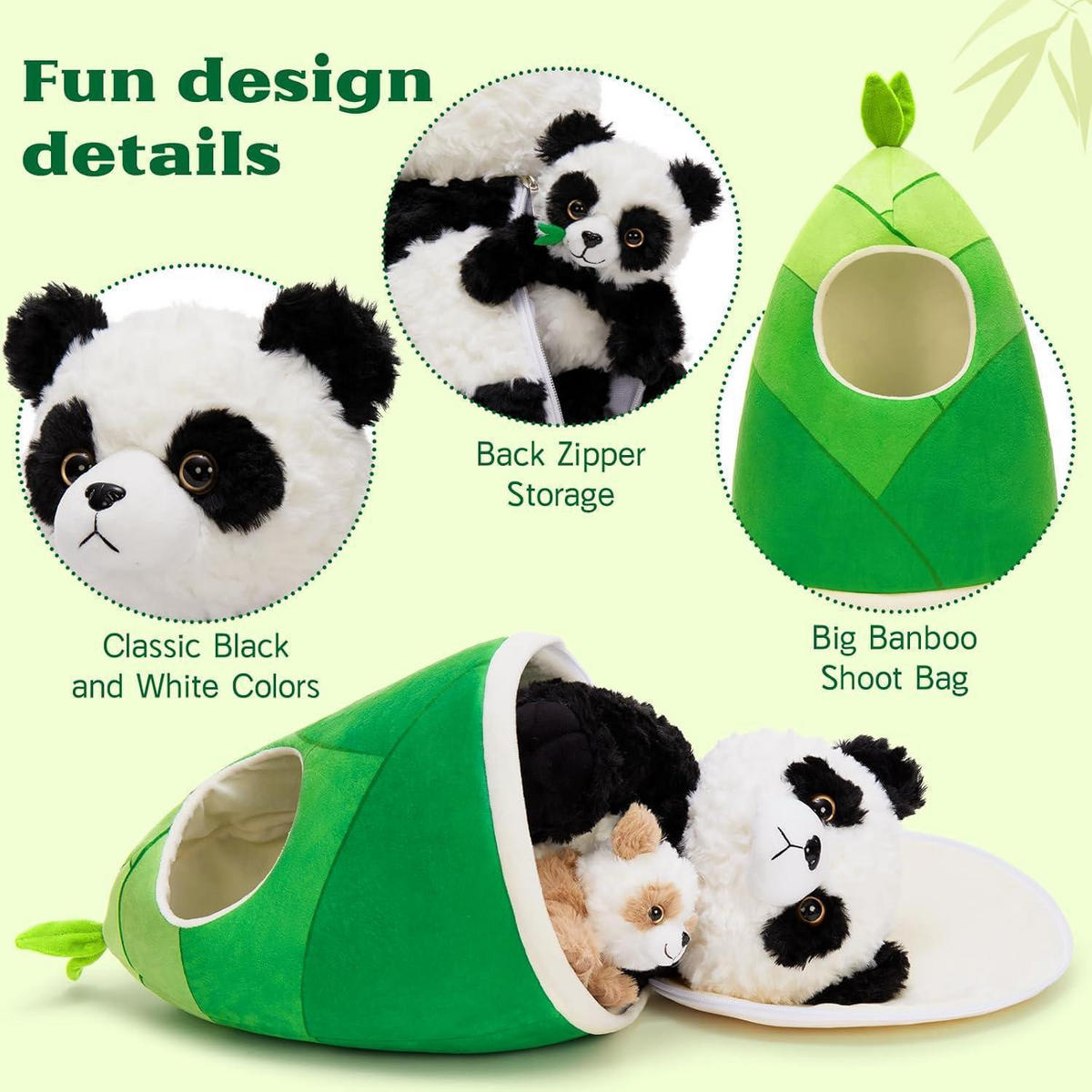PLÜSCHTIER-SET Panda mit Bambustasche 5-teilig - Multicolor, Textil (30/44cm)