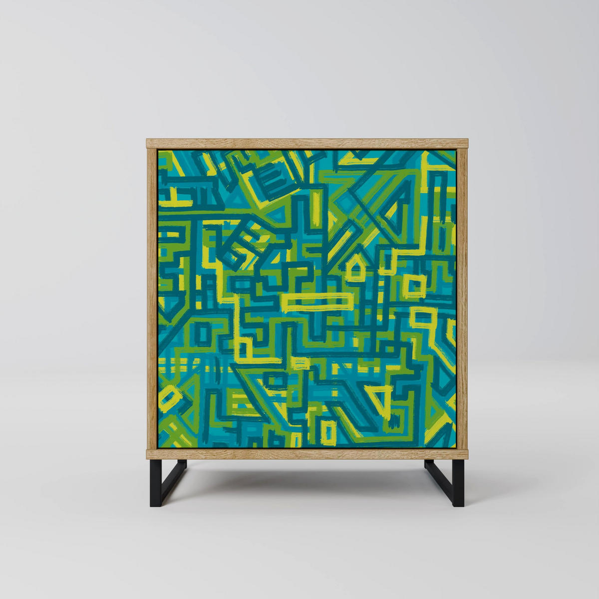 SIDEBOARD NOSTALGIC MEMORIES, Eichefarben, 57,5x42x75,5 cm, Goldfarbene Metallfüße - Eichefarben/Goldfarben, Holzwerkstoff/Metall (57.5/75.5/42cm) - SpaceRebels