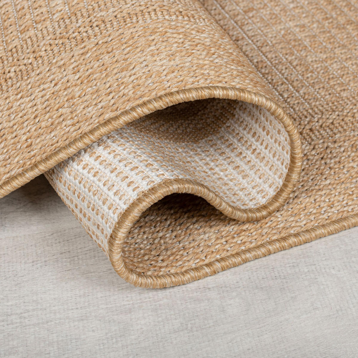 TEPPICH Outdoor Unifarben, Bordüre, Balkon schmutzabweisend Natur Rechteckig 80x150 - Beige, Textil (80/150cm) - KADIMA DESIGN