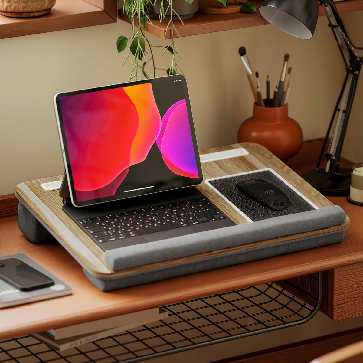 LAPTOP-STÄNDER DE-16721 Grau - Eichefarben, Holzwerkstoff (55.5/37/9cm) - ComfortXL