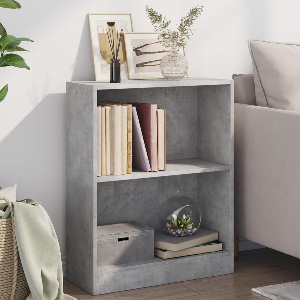 BÜCHERREGAL mit 2 Fächern 60/24/76 cm aus Holzwerkstoff Betongrau - Hellgrau, Holz (60/76/24cm) - vidaXL