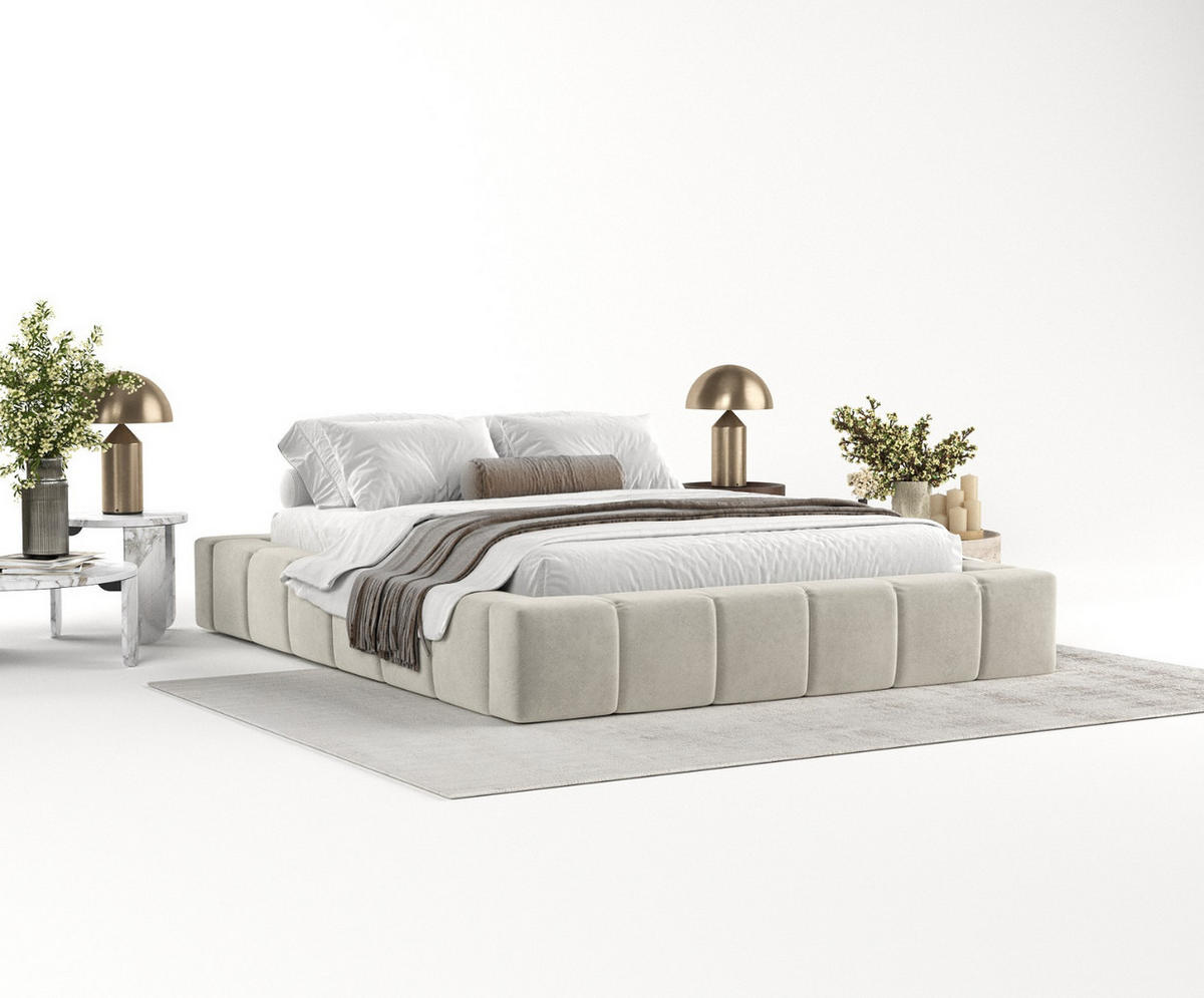 POLSTERBETT Kea mit Stauraum 180/200 cm Hellbeige im Terra NW Stoff - Beige/Schwarz, Holz/Holzwerkstoff (180/200cm) - AltaBeds