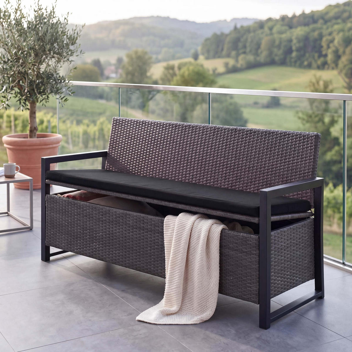 SITZBANK Grau, Schwarz - Schwarz/Grau, Kunststoff (164/87/57cm) - MCW