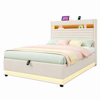 POLSTERBETT 90/200 cm in Beige mit LED-Beleuchtung und Stauraum - Beige, Textil (90/200cm) - Flora Grace