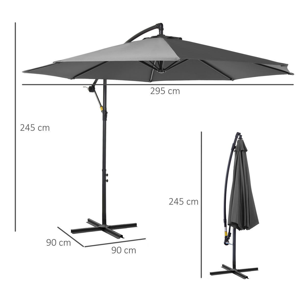 SONNENSCHIRM, Stahl, Polyester, Grau - Grau, Metall (2.95/2.95cm) - Outsunny