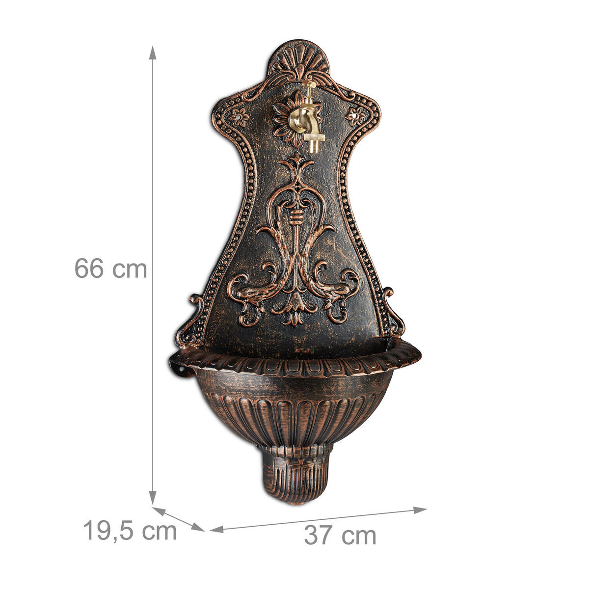 WANDBRUNNEN - Braun, Metall (19.5/37/66cm) - Relaxdays