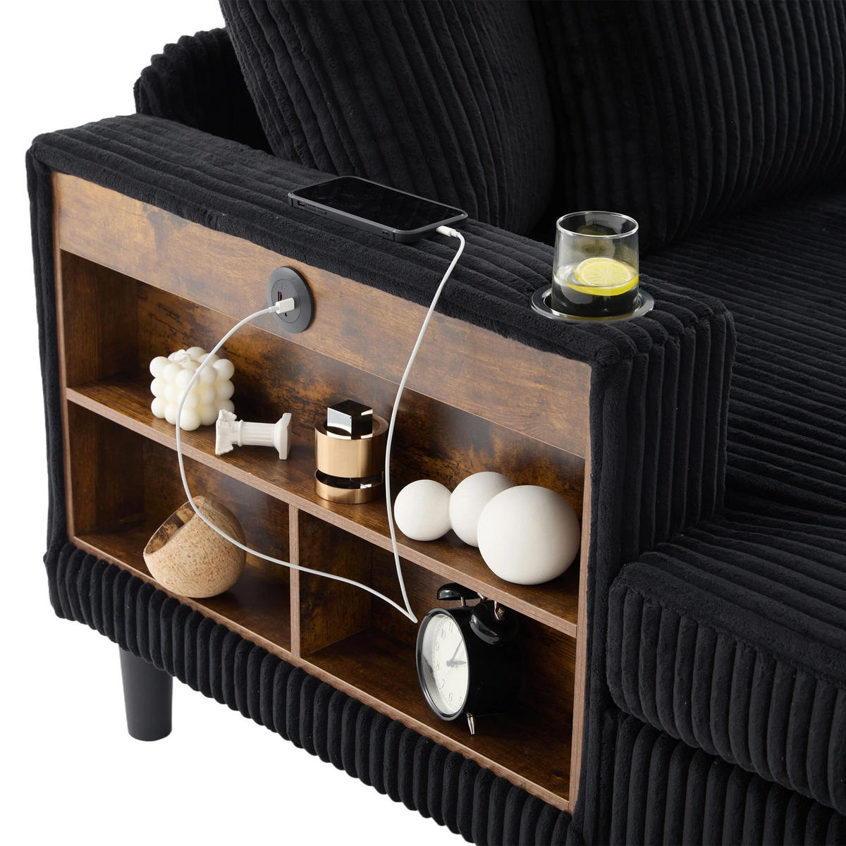RELAXLIEGE XXL Polsterliege,Relaxsessel,Cord,Schwarz - Schwarz, Textil (129/70/170cm) - LVHOM
