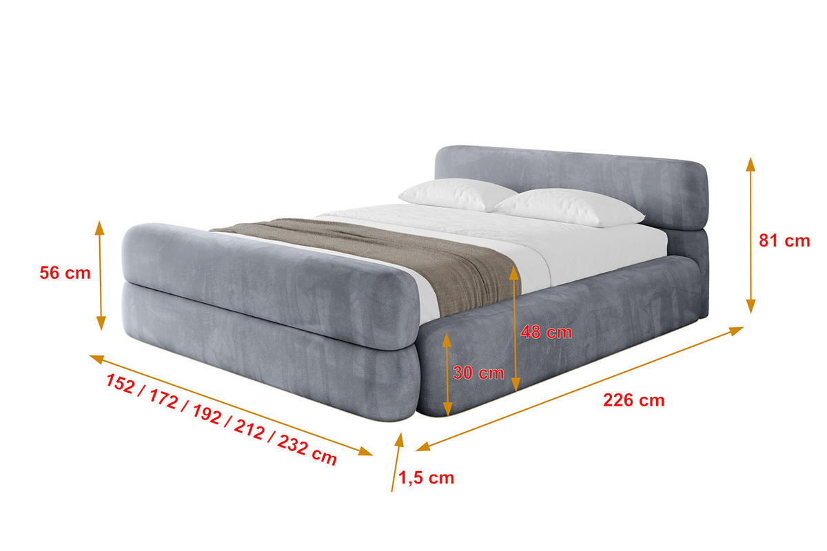 POLSTERBETT mit Bettkasten, Fußteil und Lattenrost, Boxbett ohne Matratze - ENORA-Z-V1 180x200 Grau - Grau, Holzwerkstoff/Textil (180/200cm) - ALTDECOR