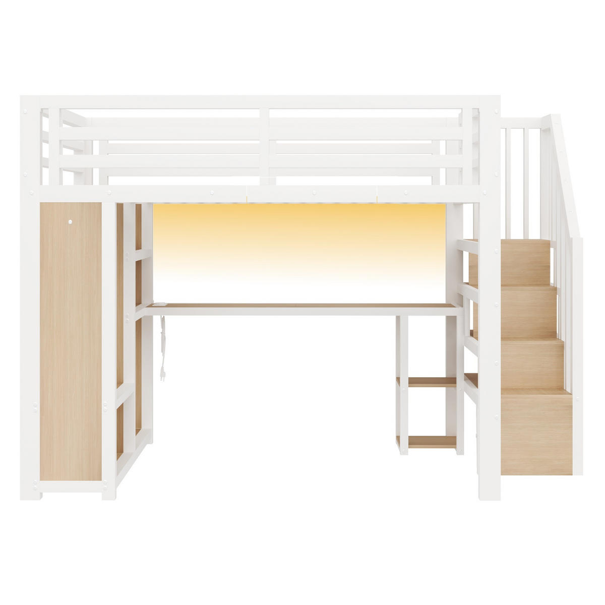 HOCHBETT 140/200 cm in Weiß mit Schreibtisch, Ablageflächen, Treppe und Stauraum aus Metall - Weiß, Metall (140/200cm) - STILVORA