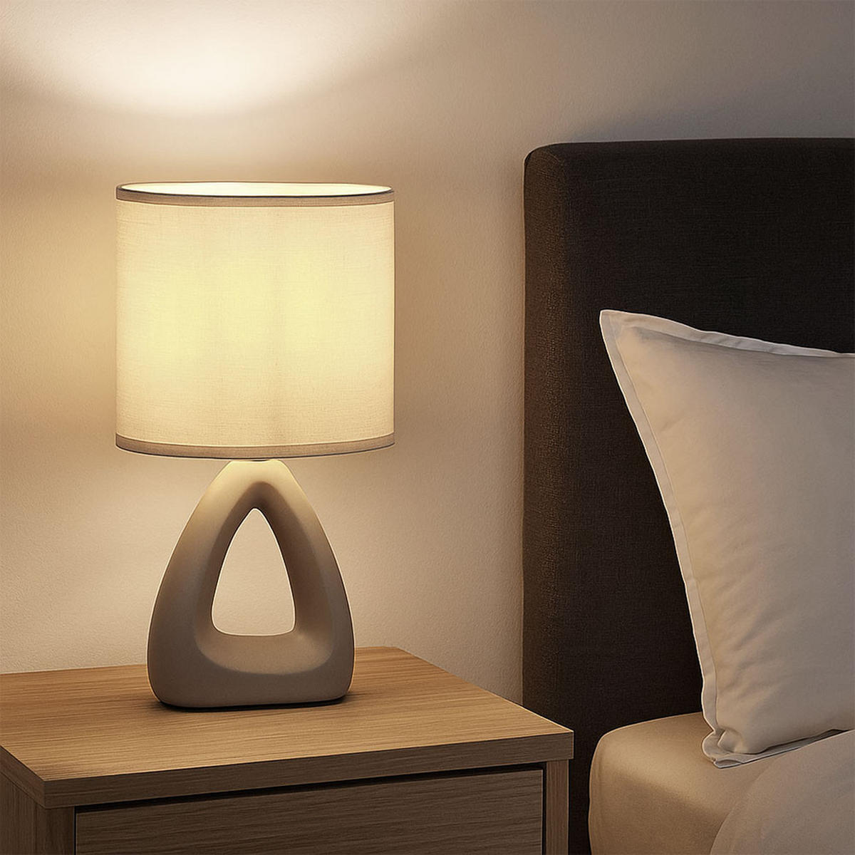 TISCHLEUCHTE Keramik Grau TRIANGLE 2er Set - Grau, Textil (17/10/30cm) - Globo Lighting