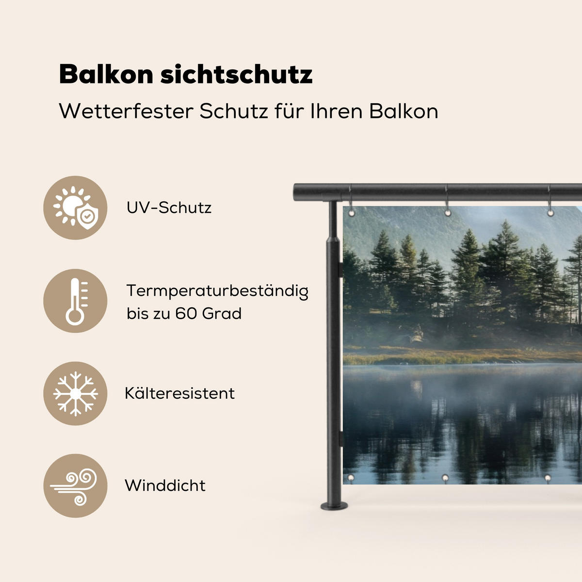 BALKON-SICHTSCHUTZ See - Nebel - Berge - Landschaft - Hellblau, Kunststoff (300/90cm) - MuchoWow