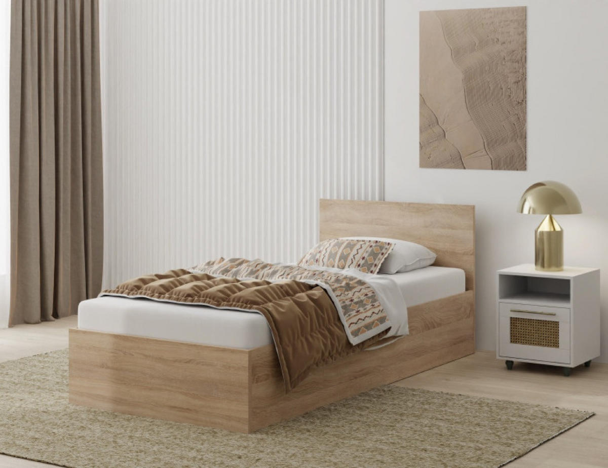 BETT Sonoma Eiche ALDO 90x200 cm Mit Bettkasten 94x200x45 cm - Beige, Textil (90/200cm) - Sepro Meble