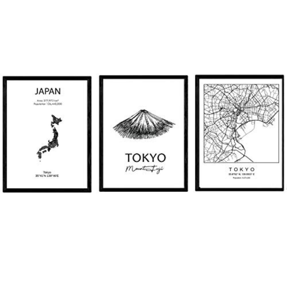 POSTER Set Mit 3 Tokyo, Mount Fuji A4 Rahmenlos - Klar, Papier (29.7/5/21cm) - Nacnic