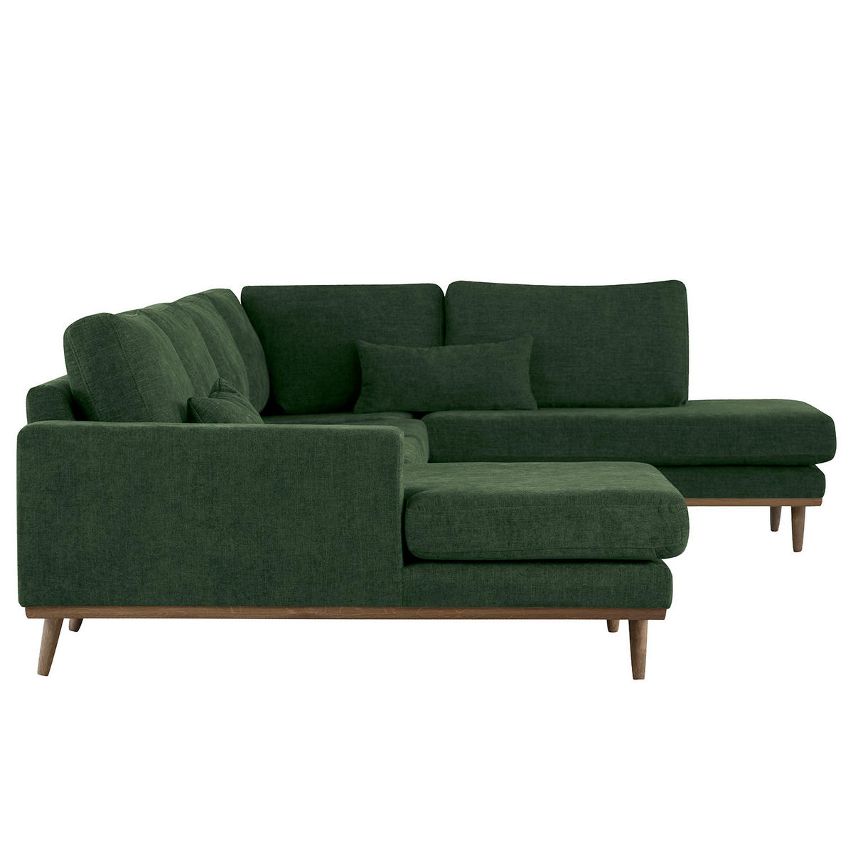 WOHNLANDSCHAFT mit Longchair - Dunkelgrün/Eichefarben, Eichenholz/Textil (371/81/219cm) - home24