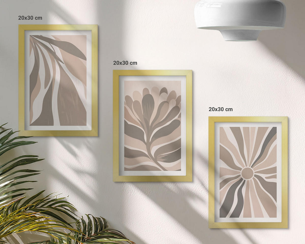 BILDER SET 3er Set - 20x30 cm Goldrahmen - Abstrakte Pflanzenmuster - Goldfarben, Kunststoff (20/30cm) - TULUP