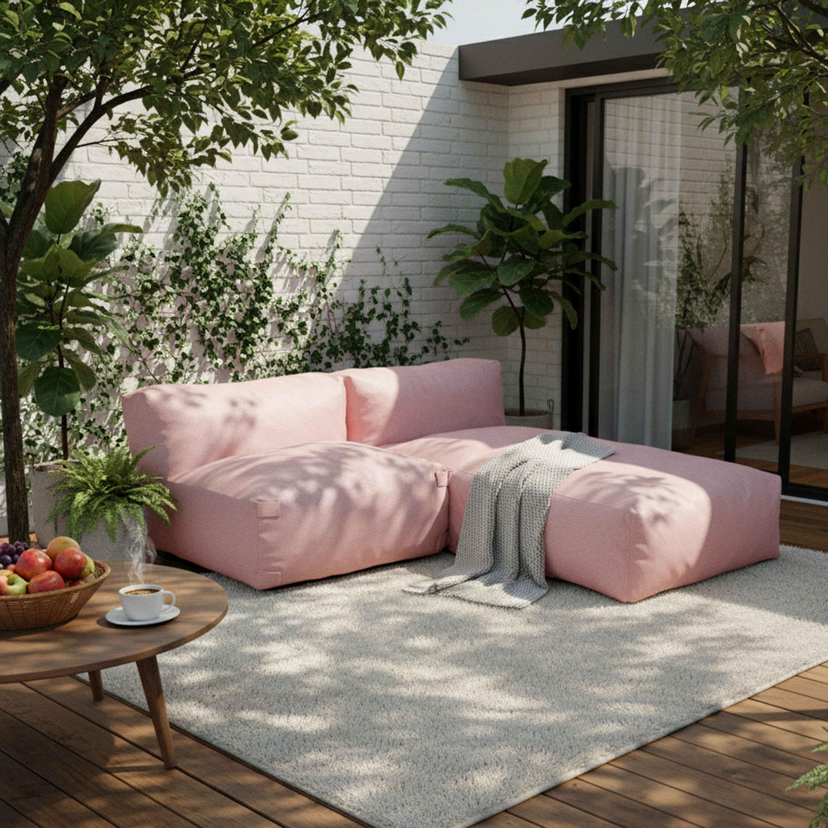 GARTENSOFA mit 2 Sitzplätzen, Puderrosa - Pink, Textil - Oviala