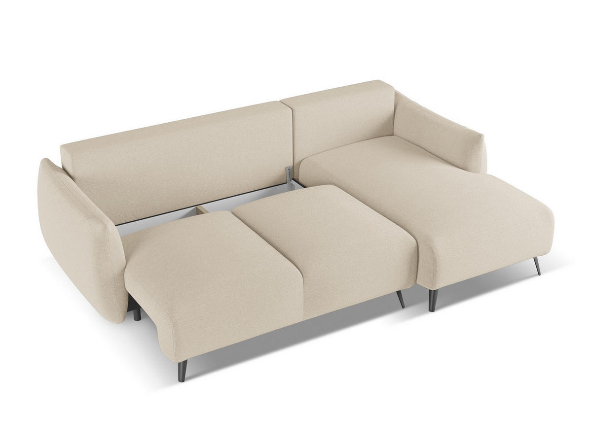 ECKSOFA mit Schlaffunktion Chenille Stoff Beige - Beige/Schwarz, Textil/Metall (242/162cm) - Makamii