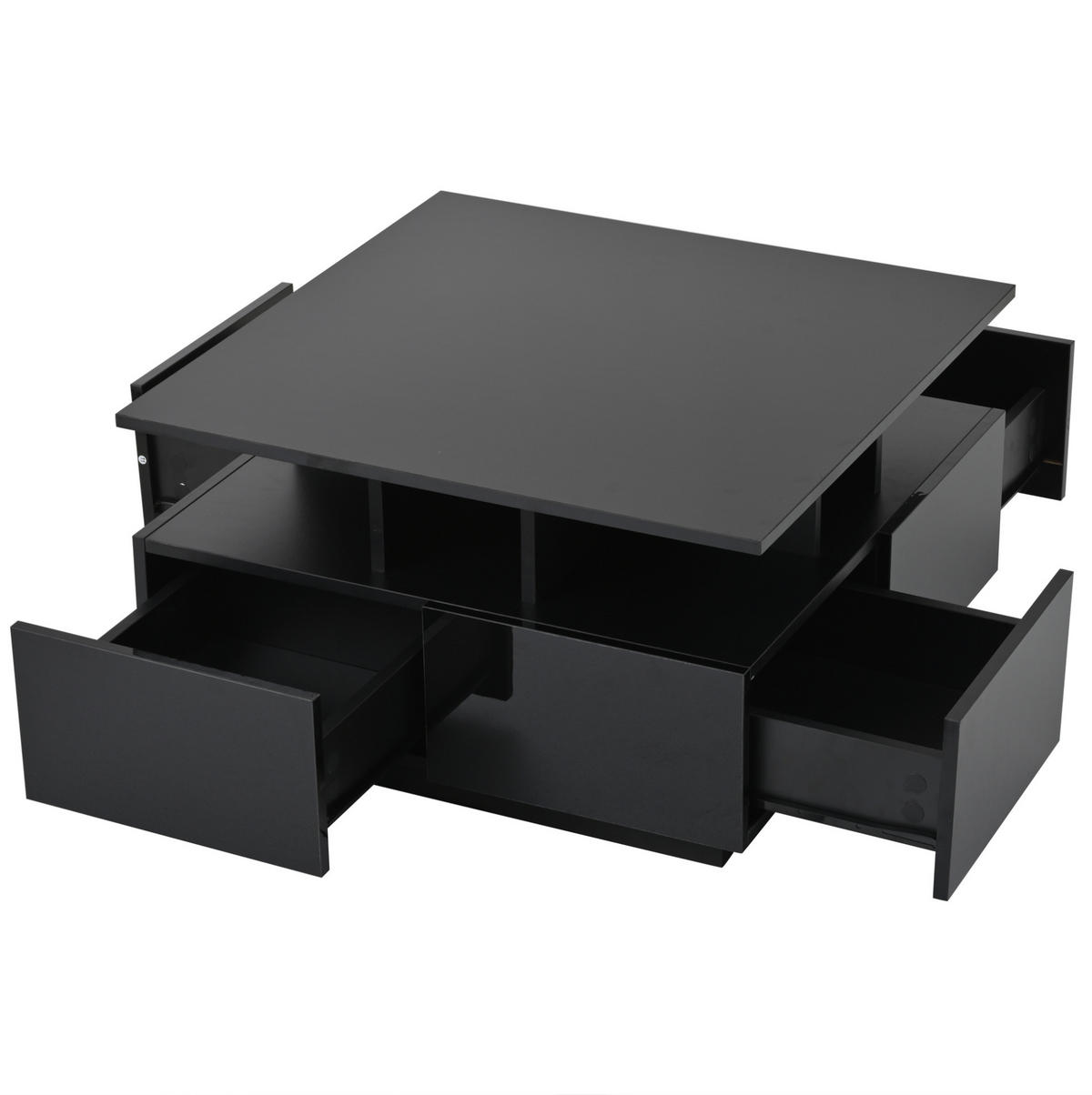 COUCHTISCH aus Spanplatte 70x70x40 cm Schwarz in Hochglanz mit LED-Beleuchtung und 4 Schubladen - Schwarz, Holzwerkstoff (70/70/40cm) - IVMEU