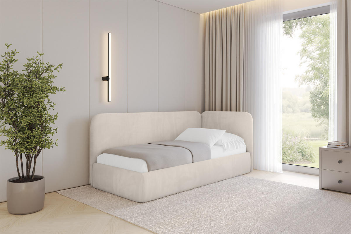 EINZELLBETT Jugendbett mit Bettkasten und Matratze H3/H4, Links - ELSY 100x200 Beige - Ecru, Holzwerkstoff/Textil (100/200cm) - ALTDECOR