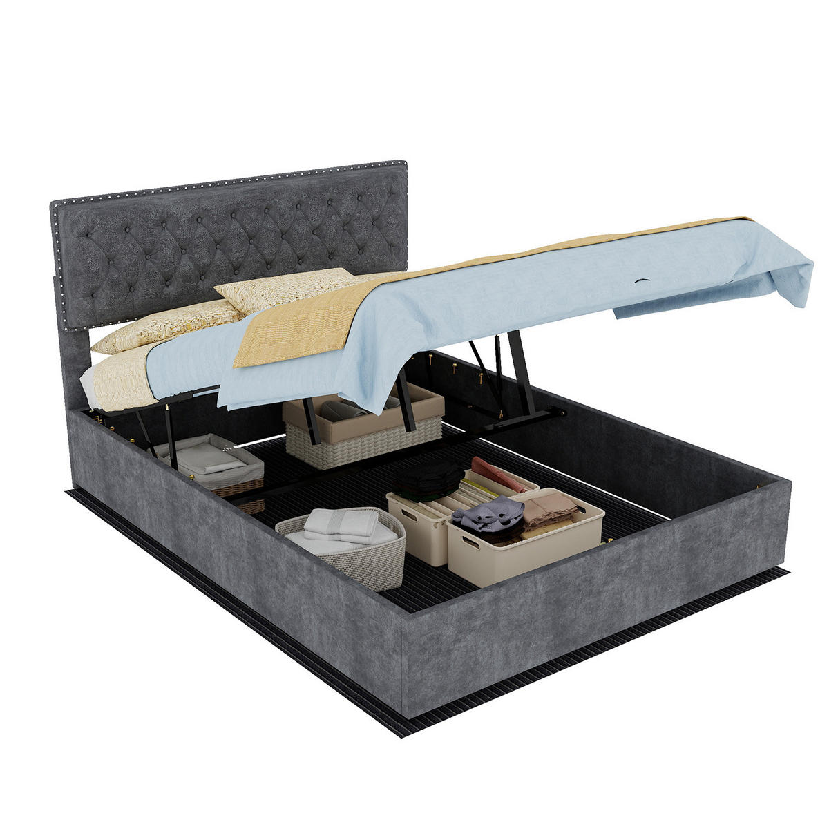 STAURAUMBETT 140/200 cm DE-32967 mit Pneumatik-Stauraum und Matratze Grau - Grau, Metall (140/200cm) - ComfortXL