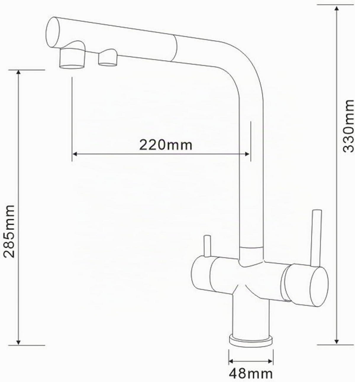 KÜCHENARMATUR 3-Wege mit ausziehbarer Brause, 360° drehbar, für Trinkwasser mit Filterwasserauslass, grau - Grau, Metall (15/33/22cm) - TVTIUO