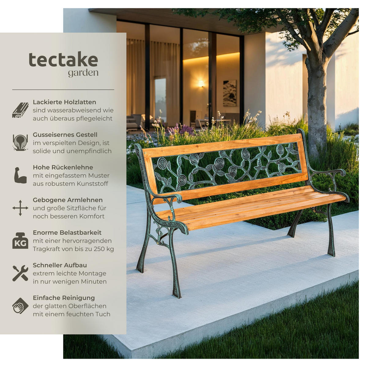 GARTENBANK Marina,124 x 52 x 74 cm,braun - Braun, Holz (52/74/124cm) - tectake