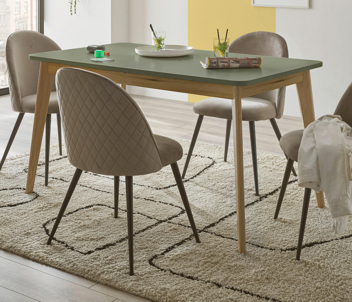 ESSTISCH Salbei, Eiche Evoke, skandinavisch 140 - 180 cm, Küchentisch ausziehbar - Eichefarben/Salbeigrün, Holz/Holzwerkstoff (180/80/75cm) - Furn.Design