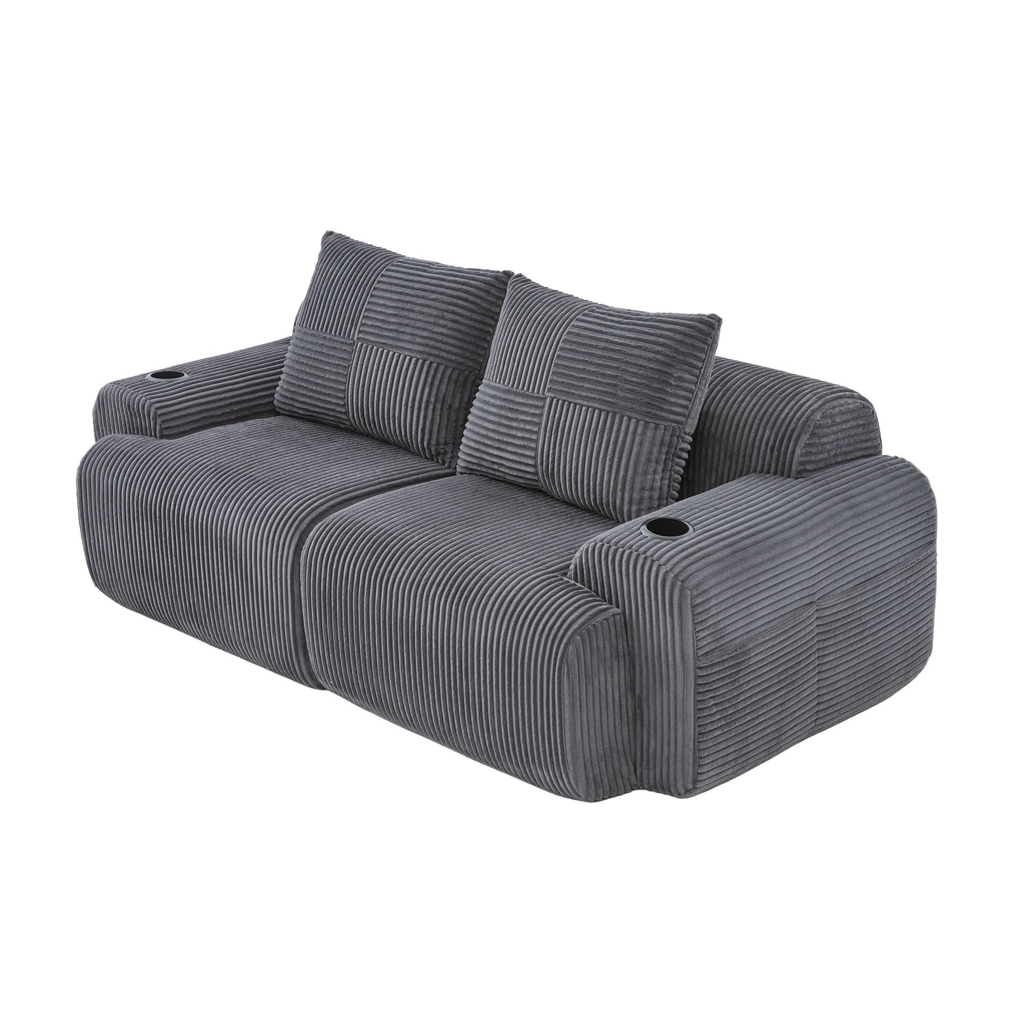 2-SITZER Sofa Cordstoff mit Getränkehalter und Seitentasche 200/99/80 cm Dunkelgrau - Dunkelgrau, Textil (99/80/200cm) - Redom