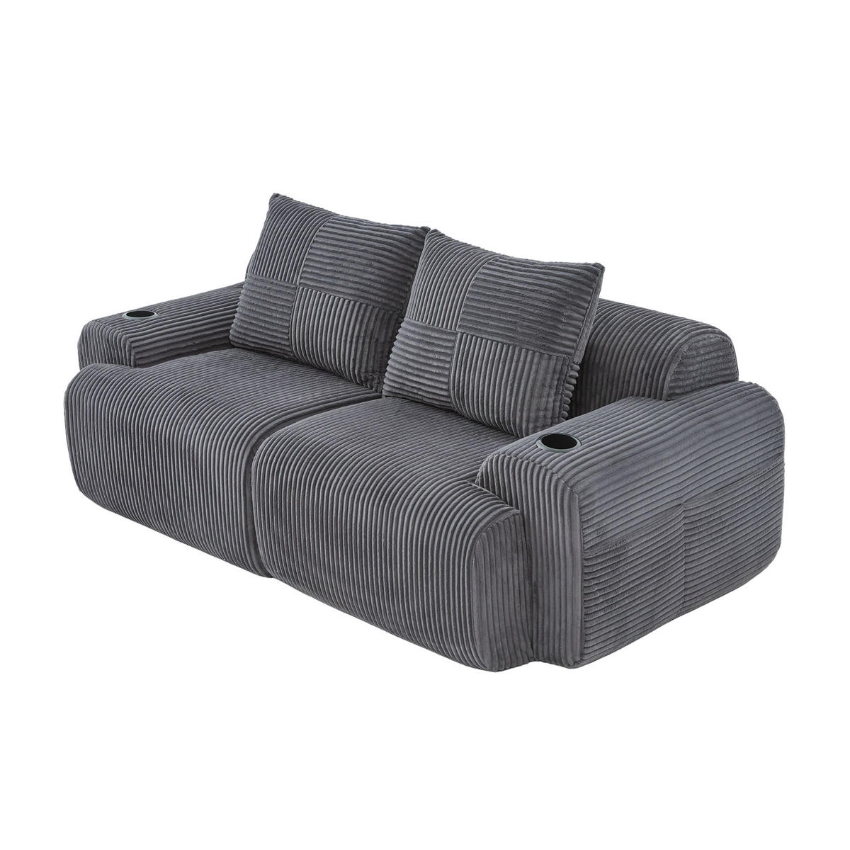 2-SITZER Sofa Cordstoff mit Getränkehalter und Seitentasche 200/99/80 cm Dunkelgrau - Dunkelgrau, Textil (99/80/200cm) - Redom