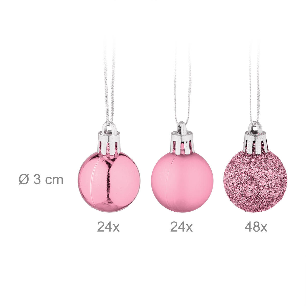 96-TLG.WEIHNACHTSKUGELN-SET - Rosa, Kunststoff (3/4/3cm) - Relaxdays