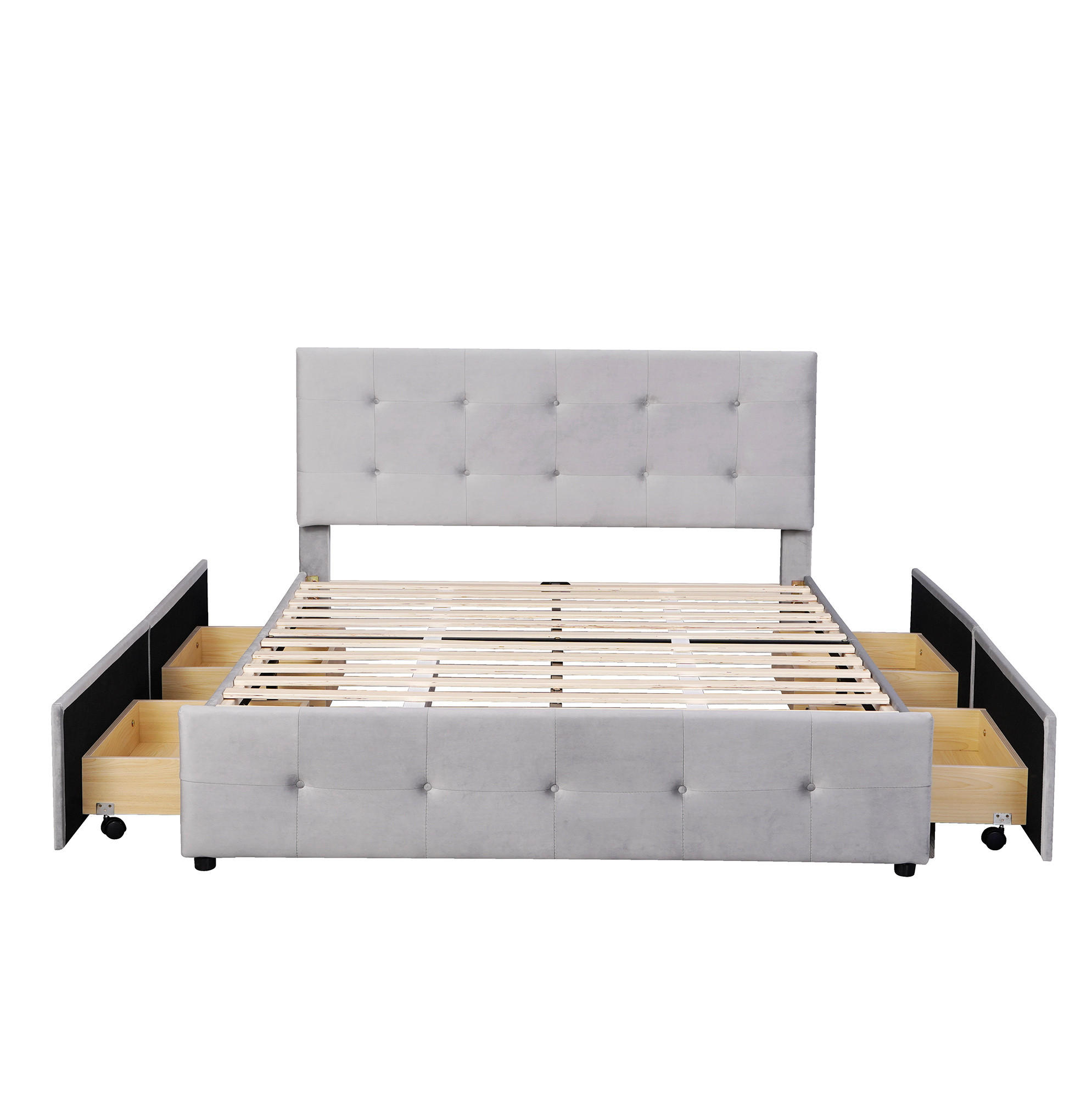 POLSTERBETT 140/200 cm grau mit Schubladen und Lattenrost - Grau, Textil (140/200cm) - OKWISH