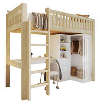 HOCHBETT aus Kiefernholz und MDF 90x200 cm Natur mit Schreibtisch, Kleiderschrank und 3 Schubladen - Naturfarben, Holzwerkstoff (90/200cm) - IVMEU